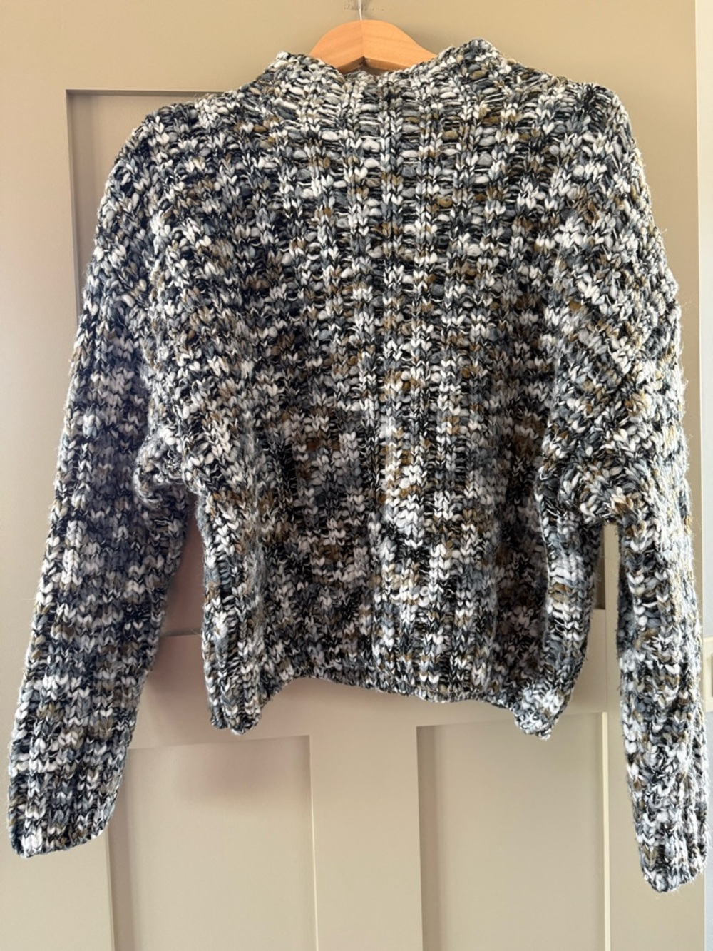Dex Marled Chunky Knit Cowl Sweater - Navy, White & Olive
